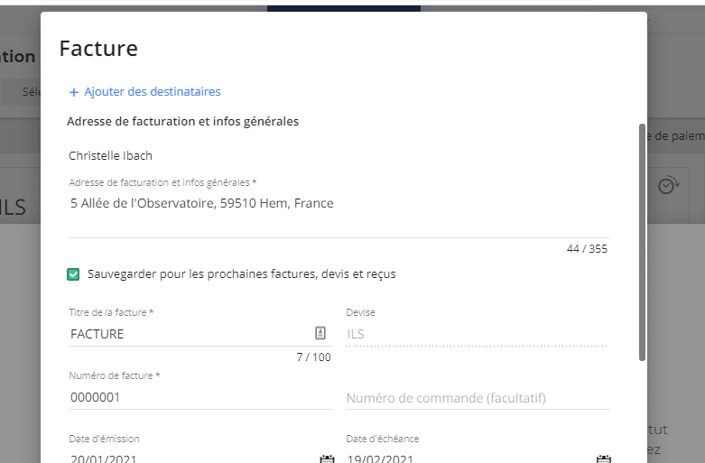 test et avis du logiciel de trésorerie facturation VCITA créer une facture