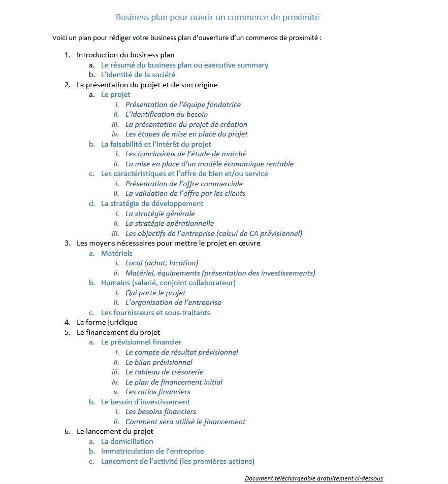 Business plan pour ouvrir un commerce de proximité