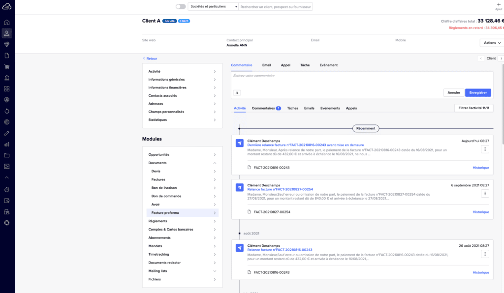 Fiche client Sellsy CRM