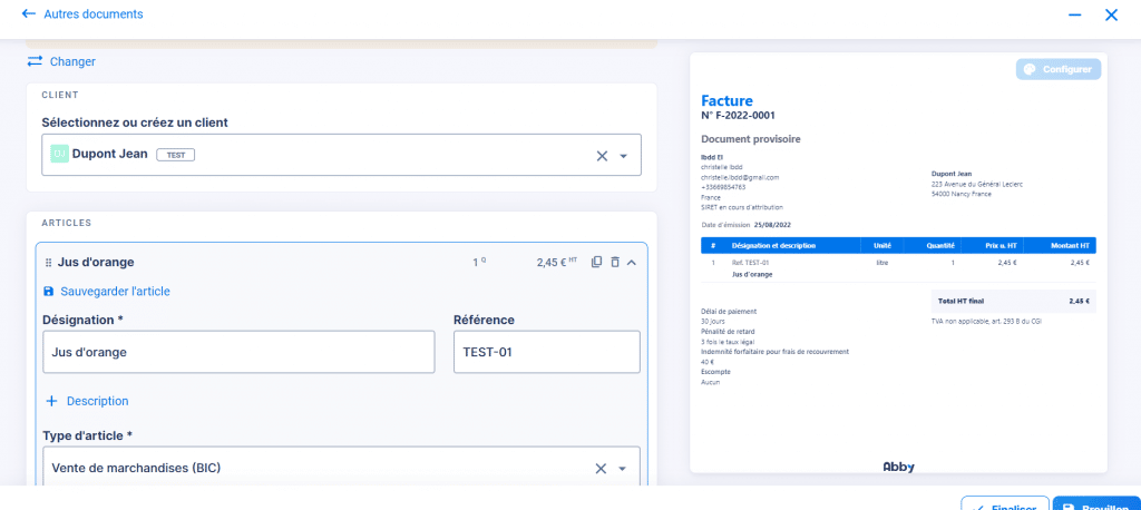 test et avis logiciel de facturation Abby pour auto-entrepreneur