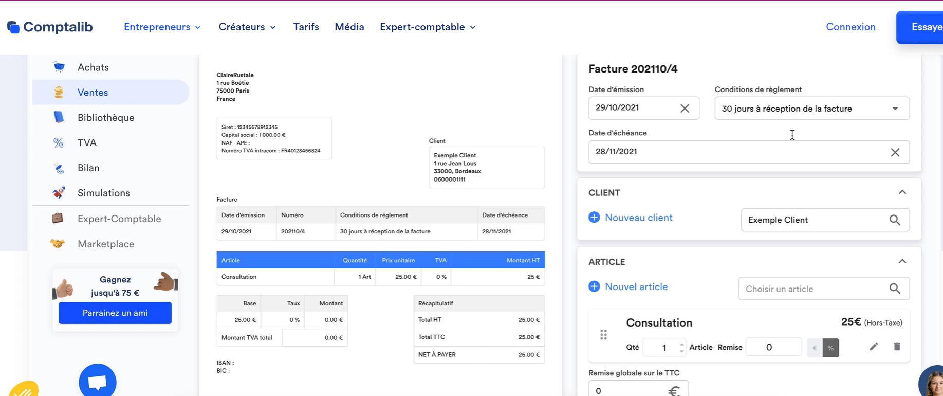 Module facturation du logiciel Comptalib sur Le blog du dirigeant