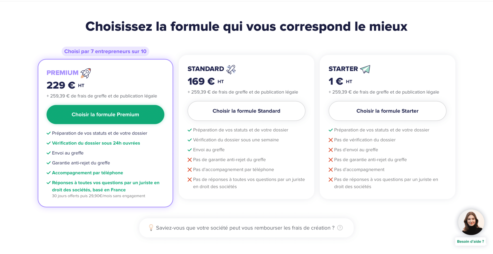 choix de la formule legalstart