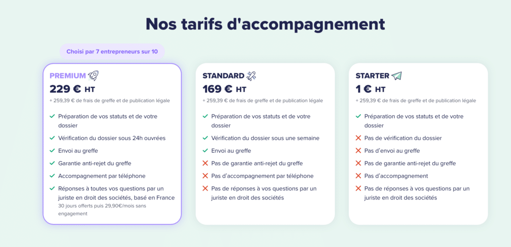 Différentes offres Legalstart