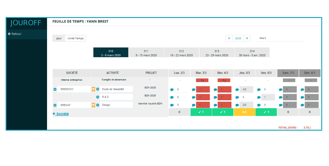 Le planning collaboratif du logiciel JourOff pour gérer les temps de travail, sur Le Blog du Dirigeant